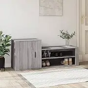 Shoe Cabinet Grey Sonoma 130x35x54 cm - Engineered Wood Shoe Organizer Cabinet with Doors, Space-Saving Entryway Shoe Storage for Apartments, Slim Shoe Rack with 2 Compartments
