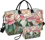 [YXYZRMY] Florals Stain Glass Art Travel Duffel Bag Gym Bag Sports Tote Bag with Multiple Interior Pockets Shoulder Weekender Bag for Women Men with Toiletry Bag 20.5”x 7.9”x 13.8”, Multi-Colored, one