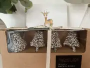 Rachel Zoe Napkin Rings Christmas Tree White Silver Beads Star Embellished 4 NIB
