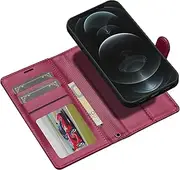 Procarcasa for iPhone 13 Wallet Case,for iPhone 14 Flip Case,2 in 1 Magnetic Detachable Case with Card Holders Stand Feature PU Leather Phone Cover-Dark Hot Pink