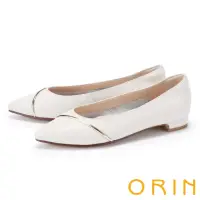 在飛比找momo購物網優惠-【ORIN】金屬拉線尖頭牛皮低跟鞋(白色)