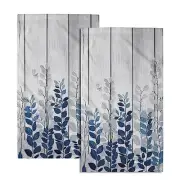 Blue Eucalyptus Leaves Hand Towels Set of 2 Rustic Wood Soft Blue Leaf Wood