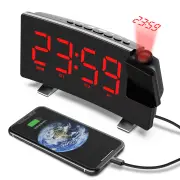 AGSIVO 8 Inch Projection Alarm Clock with 180° Rotatable Projector / FM Radio / Snooze / 3-Level Brightness Dimmer / Cur