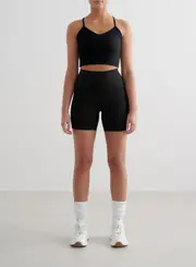 [aim'n] Black Ribbed Performance Midi Biker Shorts