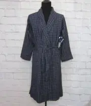 Izod Sleepwear Men’s Size S/M Navy Blue Plaid 100% Cotton Flannel Robe New!
