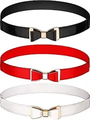 [Tatuo] 3 Pieces Women Skinny Waist Belt Thin Stretchy Bow Belt for Dress, 3 Colors