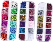 ASAKKURA Nail Art Sequin Manicure Glitter Stickers Set 3 Pack for Nail Art Charms and DIY