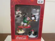 Coca-Cola Coke 5 Mini-ornaments Set Approx. 1" - 1.75" Polar Bears & Penguins