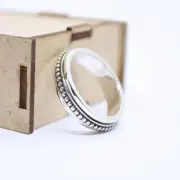 Solid 925 Sterling Silver Beaded Bali Design Spinner Ring For Women Gift For Her