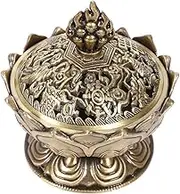 Gold Metal Bowl Incense Burner Zinc Alloy Incense Cone Burner Holder Lotus Bowl Charcoal Incense Burner for Home Craft Decoration (Bronze)
