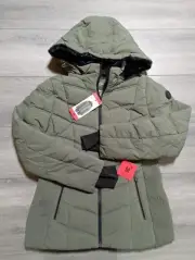 NAUTICA Coat Adult Medium Green Faux Fur Trim Water/Wind Resistant Winter Womens