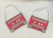 2x WILKO CHRISTMAS RETRO PINK MIX TAPE CASSETTE HANGING DECORATION