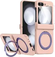 ELEPIK for Galaxy Z Flip 6 Case with Sturdy 360°Rotatable Ring Stand, [Hinge Protection] [Compatible with MagSafe] [Back Window Screen Protector] Military-Grade Slim Z Flip 6 5G Phone Cover, Pink