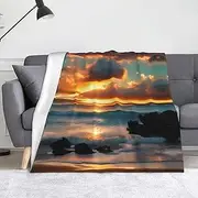 Beach Maui Hawaii Sunset Sea Waves Clouds Print Big Blanket 50 X 60 I Throw Blanket Soft Warm Blanket for Couch Sofa Home Decor