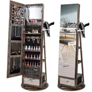 Costway Full Length Revolving Mirror Cabinet Perfect Jewelry Storage Cupboard w/Vanity Table Storage Shelves Rustic Brown