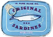 [Generic] Make up Bag | Canned Sardine Travel Toiletry Organizer | PU Leather Small Makeup Pouch | Funny Canned Sardine Design Aesthetic Storage Bag for Skincare, Eye Shadow, Shampoo, Blue, Refer to