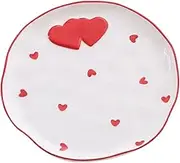 Ceramic Plate Heart Pattern Dessert Plates Round Serving Dish Salad Tray Porcelain Fruit Holder Dinner Tableware for Valentines Day Wedding Party Table Decor