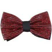 New men's pre-tied bowtie sequins solid 100% polyester wedding prom red