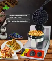 110V Commercial Single Nonstick Electric Rotated Waffle Maker Machine Dessert
