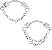 [Qmcandy] 2pcs-6pcs 16G Stainless Steel Black Silver Pinchers Buffalo Taper Septum Piercing Nose Rings with Chain