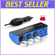 Enhanced Car Power Adapter - 3 Lighter Ports & 4 USB, Short Circuit Protection