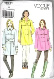 Vogue V8884 Misses 14 to 22 Casual Belted Car Coat Uncut Sewing Pattern
