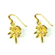 Sterling Silver 18 Karat Gold Overlay Plated Olive Leaf Drop Earrings
