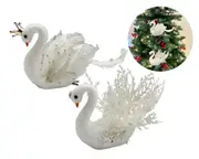 bulk 24 Xmas Flocking Swan W Clip 2 Assorted 15x8cm
