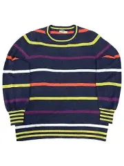 Womens Plus Blue Yellow Purple Orange Stripe Pull-Over Sweater