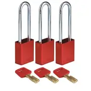 Brady Alu-Red-76St-Ka3pk Lockout Padlock,Alum.,Red,Key Alike,Pk3