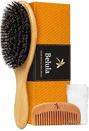 Belula 100% Boar Bristle Hairbrush Set. Soft Natural Bristles for Thin and Fine Hair. Restore Shine And Texture. Wooden Comb, Travel Bag and Spa Headband Included!