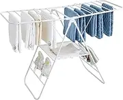 JS HANGER Clothes Drying Rack, Foldable Laundry Drying Racks with Shoe Rack, Free-Standing Large Standing Airer, with Height-Adjustable Wings, Indoor Outdoor Use, White
