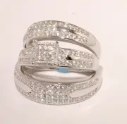 White Gold Finish Trio Wedding & Engegement Ring Set Bride & Grome size 7/10