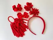 Red School uniform Korker Hair Tie Bow clips Diamond headband Accessories