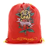 ED HARDY 玫瑰之心後背側背抽繩包-紅