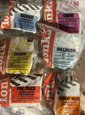 VINTAGE Sealed McDonald’s TONKA TRUCKS Vehicles & a FIRE ENGINE Happy Meal Toy
