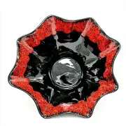 Large Studio Art Pottery Bowl Centerpiece Decor 14" Drip Glaze Fluted Red Black