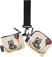 [XYMZR] Mini Zip Around Wristlet keychain Wallet Cute Raccoon Balloon for Women Personalized Pattern Detachable Dual Pouch Wristlet Portable Wallet Phone Coin Purse, Multi-colored, One Size