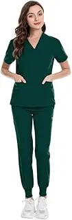[MEDSKIN] Scrubs Set for Women - Stretch V-Neck Scrub Top & Jogger Trouser Pants with 8 Pockets