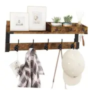 Coat Rack with Hooks, Wall Mount with Key and Mail Holder, 26 Rustic Brown