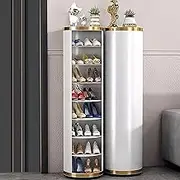 TINGTINGLI Swivelling Shoe Cabinet, Round Shoe Cabinet, Metal Storage Cabinet，Multi-shelf shoe rack，Removable shelves, silky smooth base, 360° swivel, suitable for small spaces Entrance use(8F)
