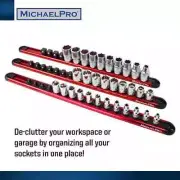 Michaelpro 3-Piece Aluminum Socket Organizer Rail Set- 1/4-Inch, 3/8-Inch, and 1