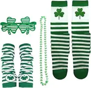 [SAFIGLE] Patrick's Day Irish Festival Accessory Set 4pc Headband Socks Green Striped Party Prop
