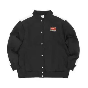 【NIKE 耐吉】外套 NSW Team Jacket 黑 紅 女款 立領 復古 大Logo 保暖(DQ6610-010)