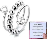 Swivel Opening Rings Women, Drive Away Your Anxiety Rainbow Beads Fidget Spinner Rings, Adjustable Anxiety Ring for Daughter, Ring with Beads Spinning Ring Gift to Women and Girls