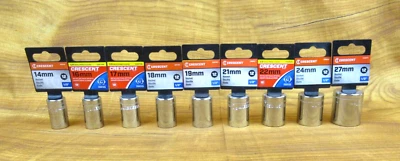 Set of (9) CRESCENT 12-Pt 1/2" Drive Metric Sockets - NOS