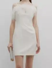 $275 Aidan by Aidan Mattox Women's Ivory Feather Sweetheart Dress Size US 8