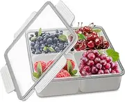 ASTIMESA Square Veggie Tray with Lid and 4 Compartments, Sealed Sectioned Divided Serving Tray Fruit Platter, Reusable Serving platter for Party Fridge Vegetable Food Organizer（1 pcs）