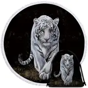 White Tiger Round Beach Towel
