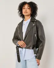 [Ava And Ever] Ava And Ever Women's Cruz Faux Leather Jacket in Vintage Black Size 12 12 Vintage Black